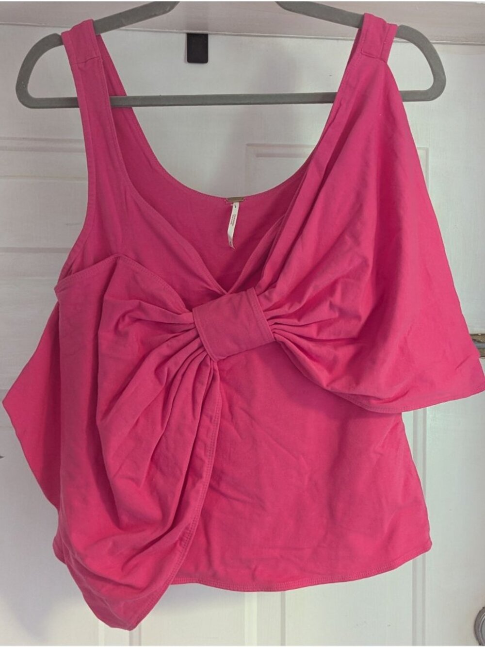 Free People Pink Bow-Front Tank Top Cotton/Elastane Blend Sleeveless Made In Ind